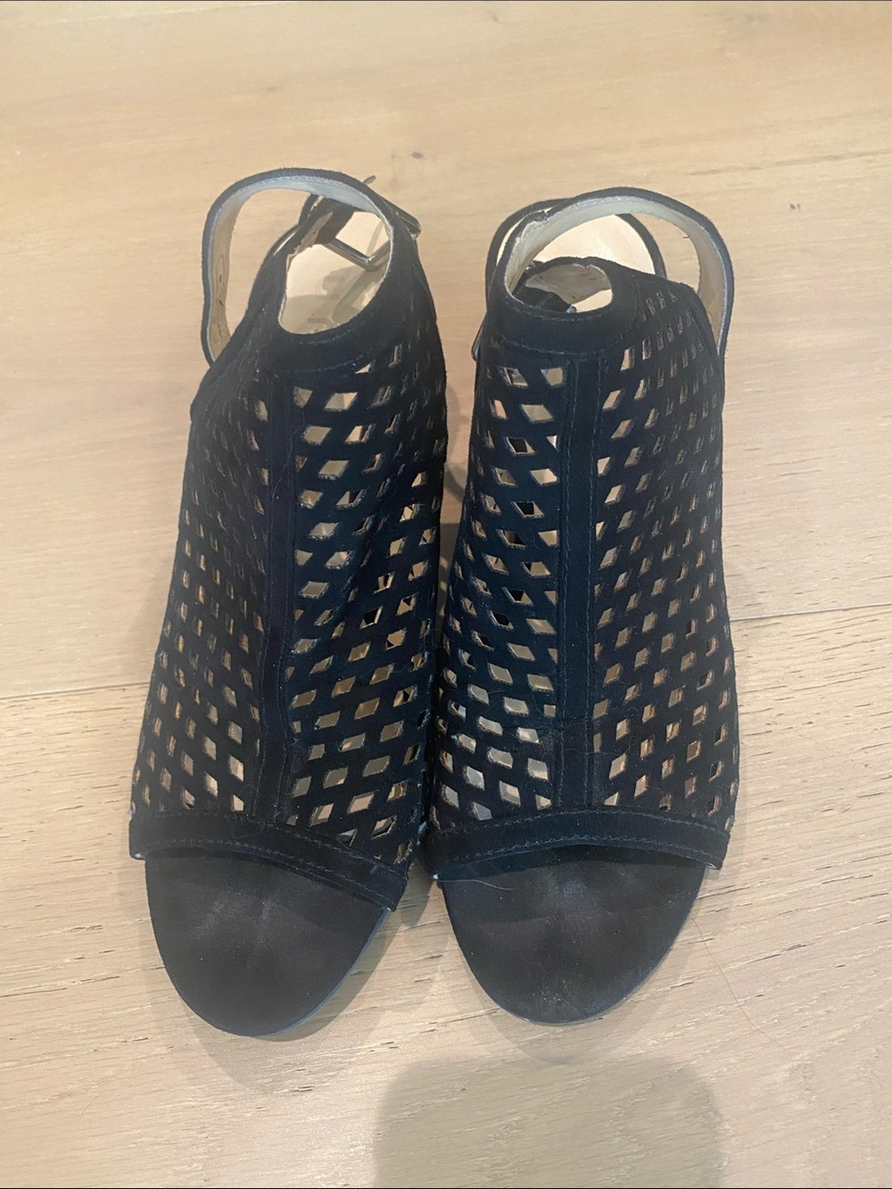 Unisa Black Laser-Cut Open-Toe Booties